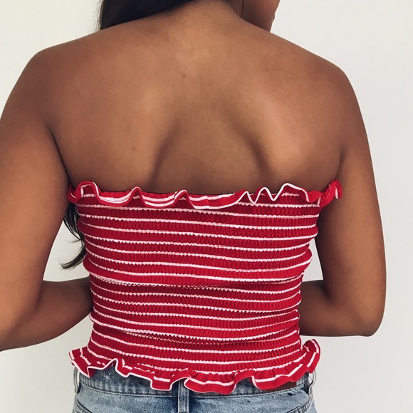 🆕 Shirley - Red + White Striped Smocked Tube Top - Picture 4 of 4